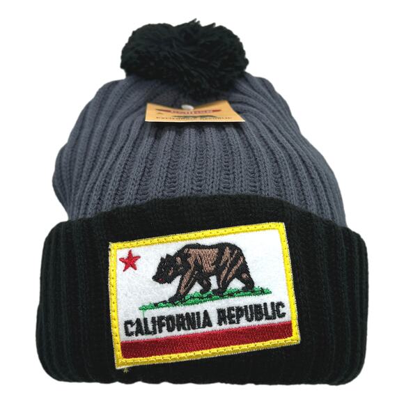 Grey/Black California Republic Thick Warm Winter Beanie Ski Cap Snowboard Hat - Picture 1 of 6